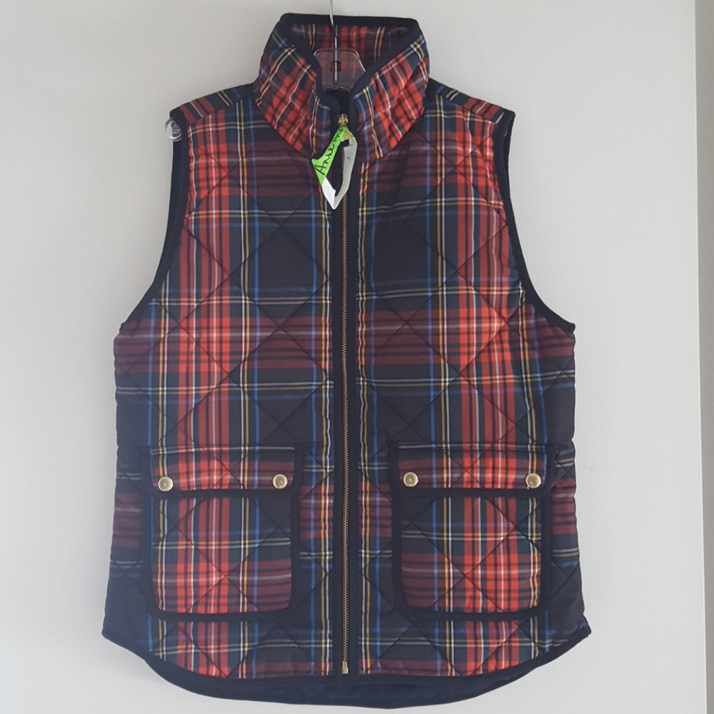 J Crew Stewart tartan small vest plaid quilted Excursion puffer women - Picture 2 of 12